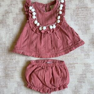 Tahari Dusty Rose Pom-Pom Trim Two-Piece Baby Set size 0-3M